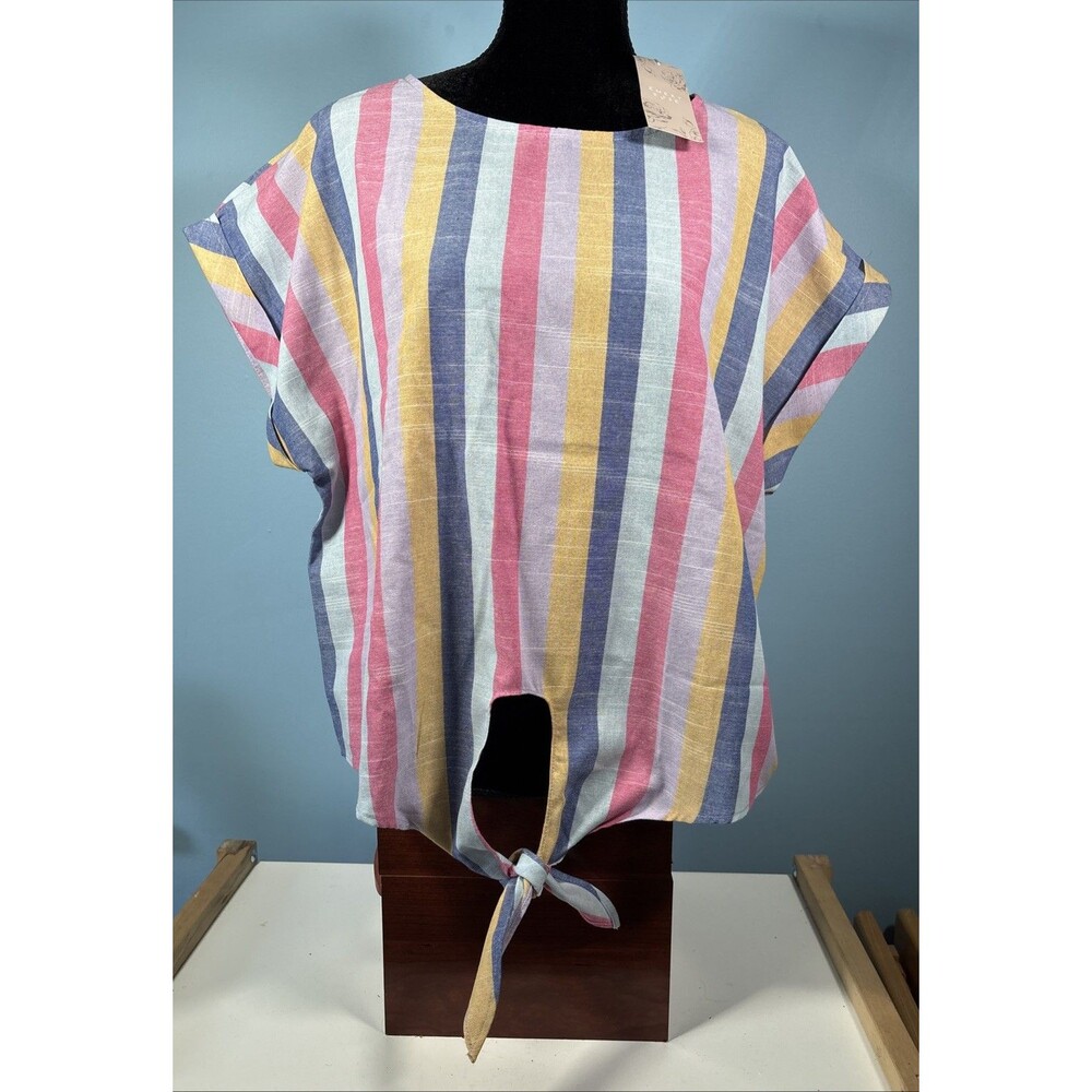 Emery Rose Women’s Striped Blouse (Size 1XL) NEW with Tags • Tie Front, Shirt
